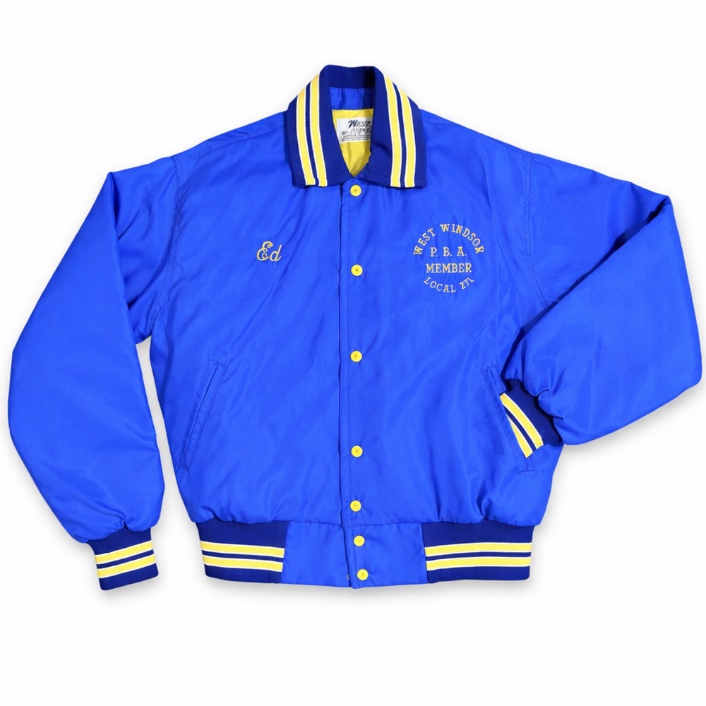 Vintage West Wind PBA Local 271 Union Jacket Blue Quilted Snaps XL